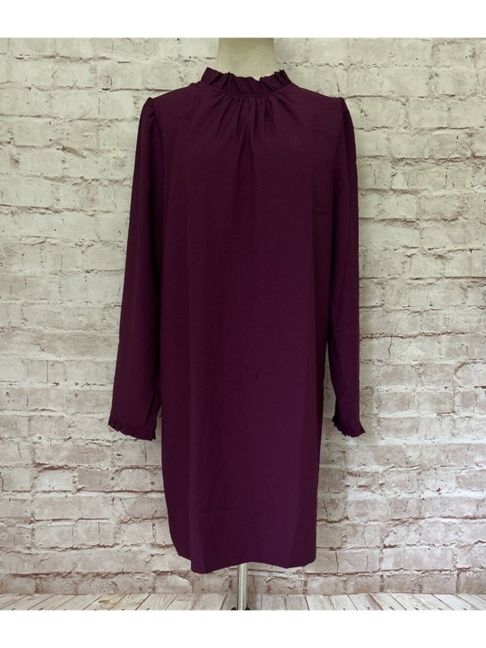 J. Crew Factory Ruffleneck Shift Dress Spiced Wine Purple Size 8 NEW